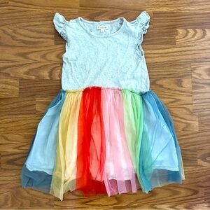 Tucker + Tate Girls Dress Size 7 Rainbow Layered Tulle Heather Gray Cotton EUC!